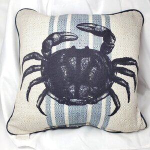Threshold Blue Crab Pillow 17 x 17 Coastal Beach Cottage Core Blue & Beige